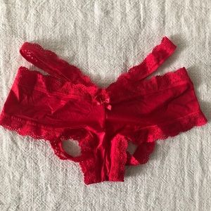 VICTORIA’S SECRET RED LACE & SATIN CHEEKY PANTY